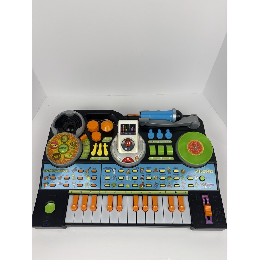 VTech KidiJamz DJ Music Studio Piano Keyboard Black w/Mic & MP3 *Works Great*